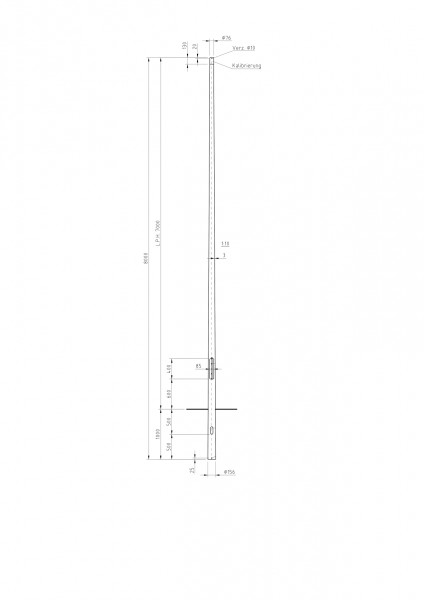 Conische stalen lichtmast met top D=76 L=7 meter