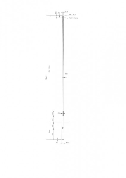 Conische stalen lichtmast met top D=76 L=9 meter